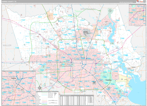 Harris County, TX Wall Map