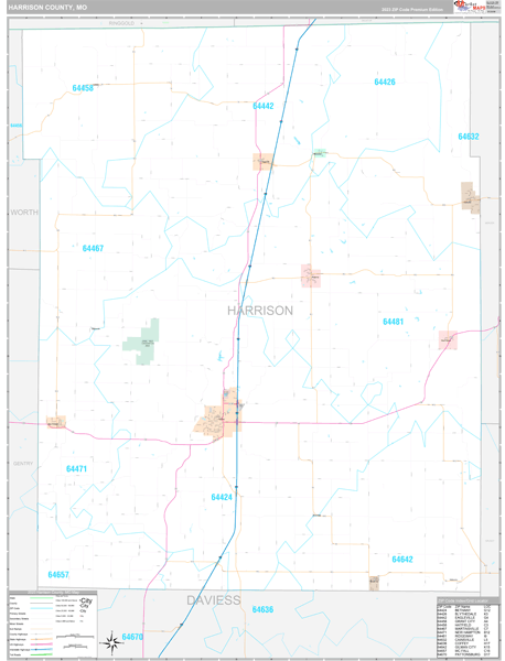 Harrison County, MO Wall Map