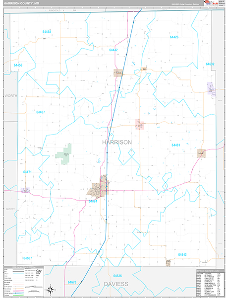 Harrison County, MO Wall Map