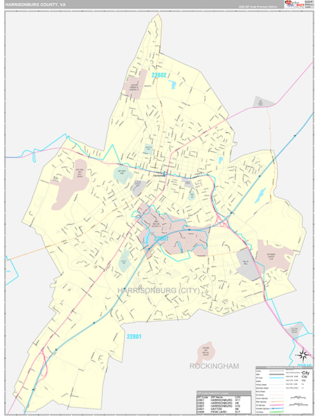 Harrisonburg County, VA Wall Map