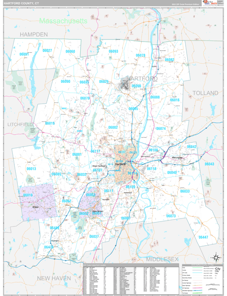 Hartford County, CT Zip Code Map