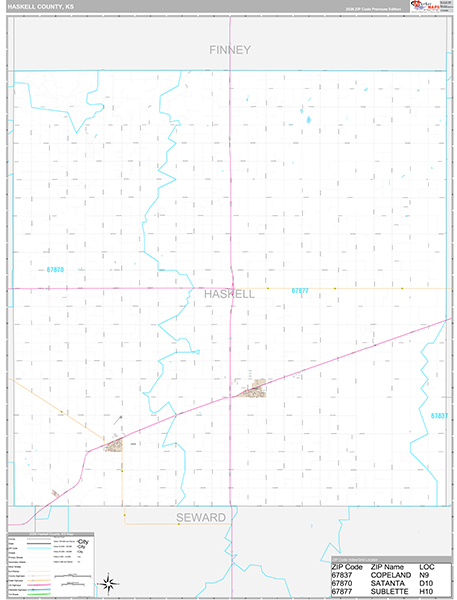 Haskell County, KS Zip Code Map