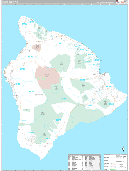 Hawaii County, HI Wall Map