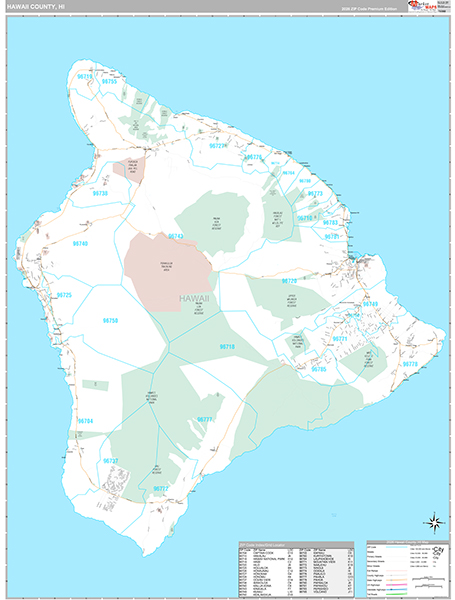 Hawaii County, HI Wall Map