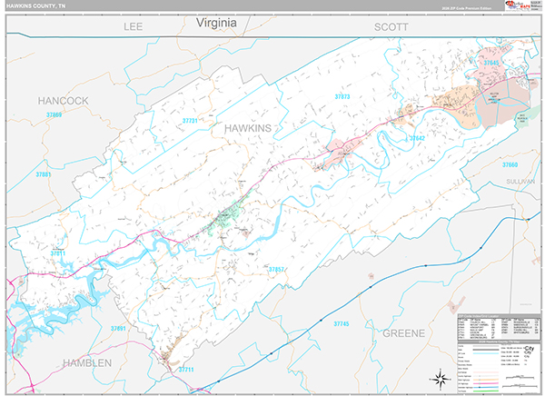 Hawkins County, TN Zip Code Map