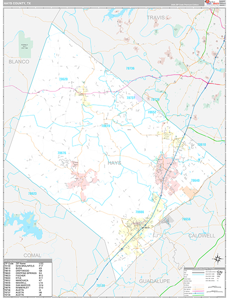 Hays County, TX Zip Code Map