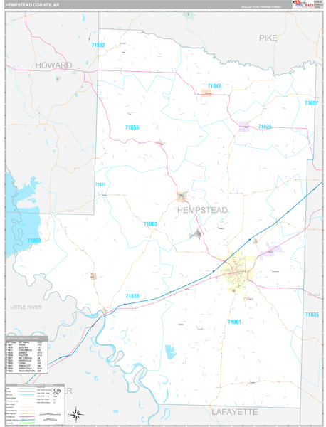 Hempstead County, AR Carrier Route Wall Map