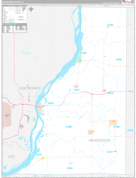 Henderson County, IL Wall Map Premium Style