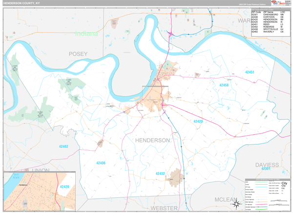 Henderson County, KY Wall Map Premium Style