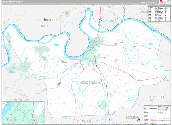 Henderson County, KY Zip Code Map
