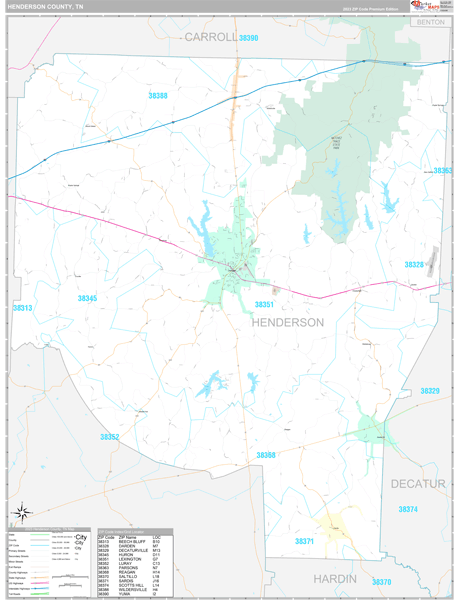 Henderson County, TN Wall Map Premium Style