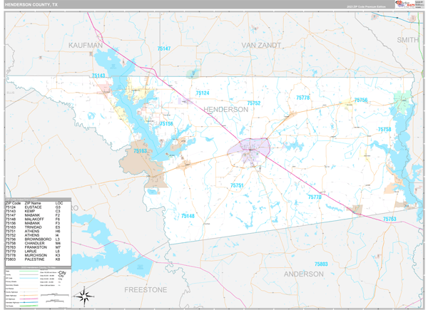 Henderson County, TX Wall Map