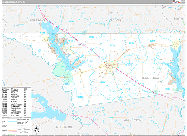 Henderson County, TX Zip Code Map