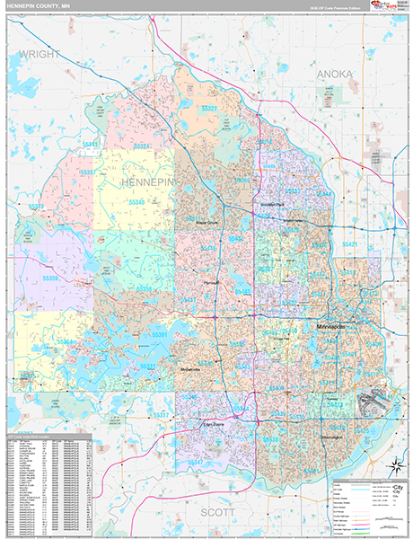 Hennepin County, MN Wall Map
