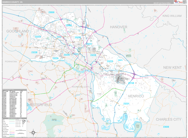Henrico County, VA Carrier Route Wall Map
