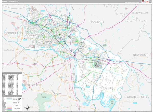 Henrico County, VA Wall Map