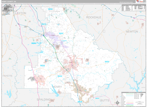 Henry County, GA Wall Map Premium Style by MarketMAPS - MapSales