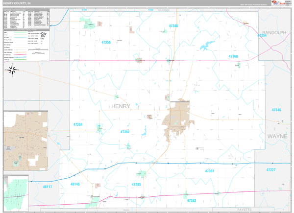 Henry County, IN Carrier Route Wall Map