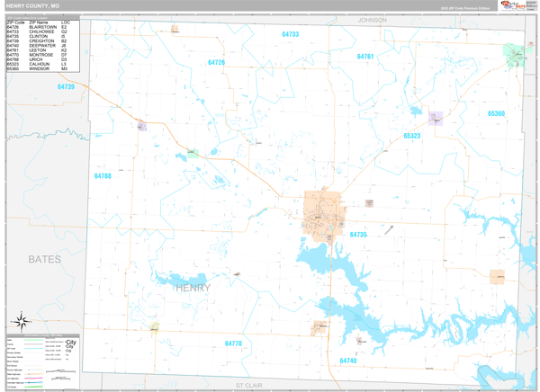 Henry County, MO Wall Map Premium Style