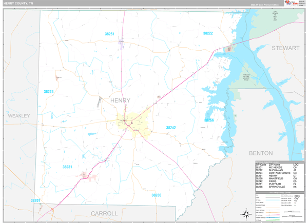Henry County, TN Zip Code Map