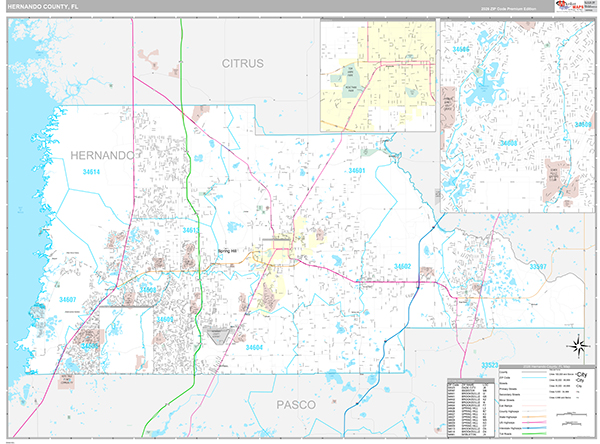 Hernando County, FL Wall Map