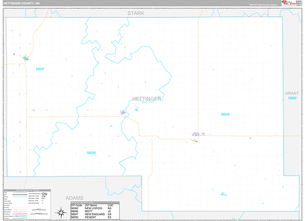 Hettinger County, ND Wall Map Premium Style