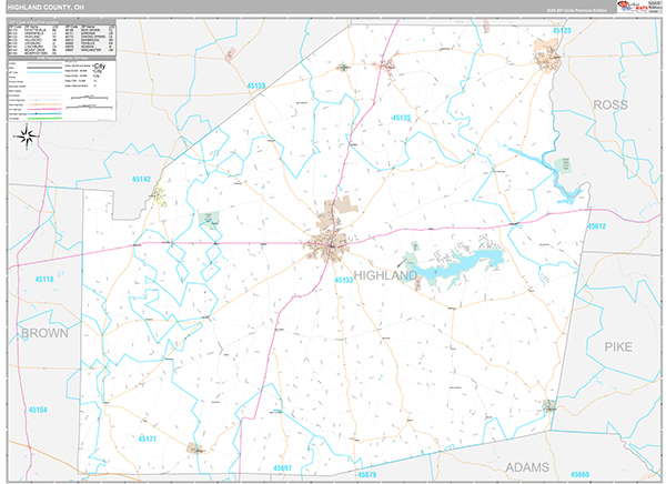 Highland County, OH Zip Code Map