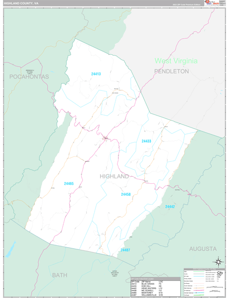 Highland County, VA Wall Map