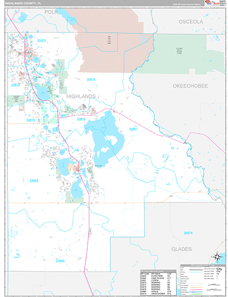 Highlands County Wall Map Premium Style