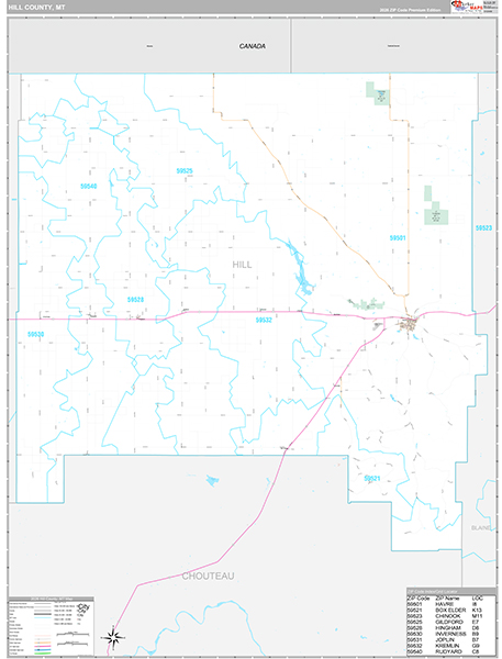 Hill County, MT Wall Map