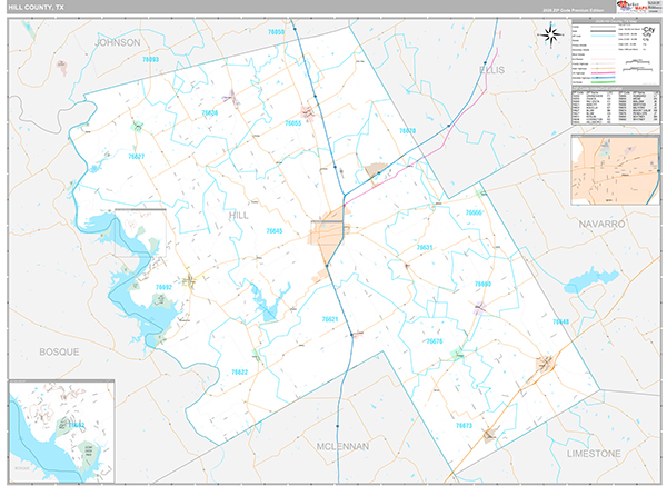 Hill County, TX Zip Code Map