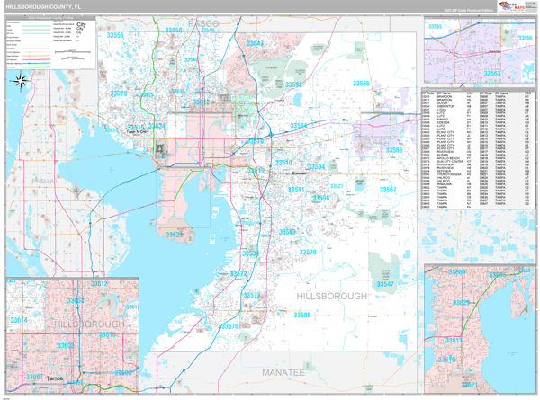  Hillsborough County, Florida Zip Codes - 48 x 36 Laminated  Wall Map : Office Products