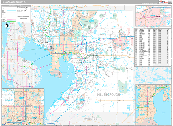 Hillsborough County Wall Map Premium Style
