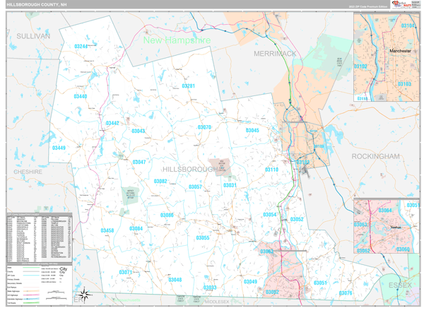 Hillsborough County, NH Carrier Route Wall Map
