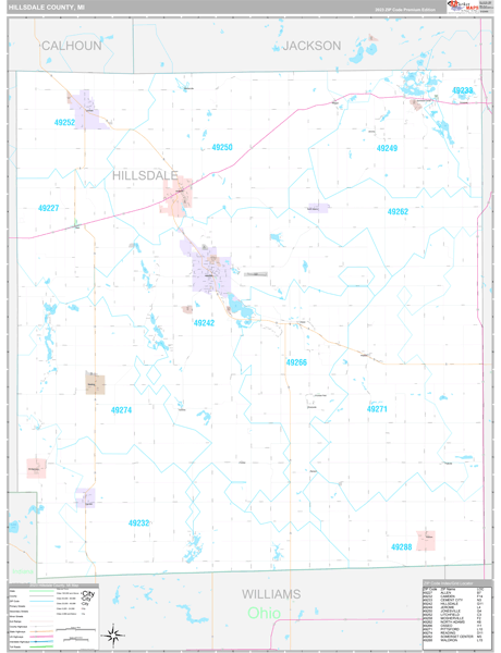 Hillsdale County Wall Map Premium Style