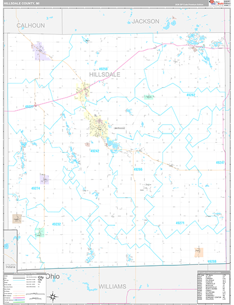 Hillsdale County, MI Wall Map