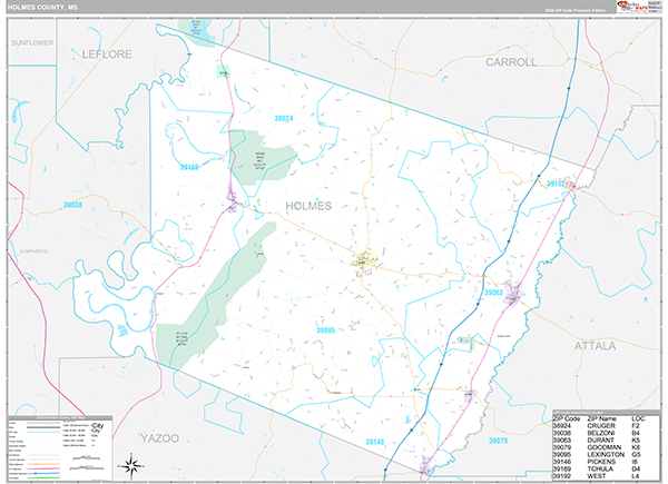 Holmes County, MS Wall Map