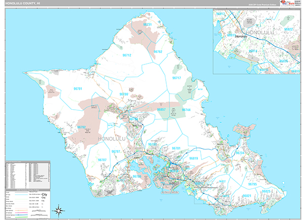 Honolulu County, HI Wall Map