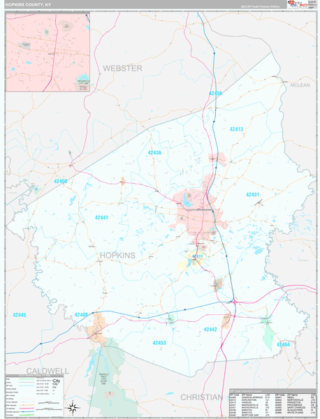Hopkins County, KY Wall Map
