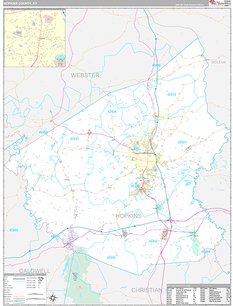 Hopkins County, KY Wall Map