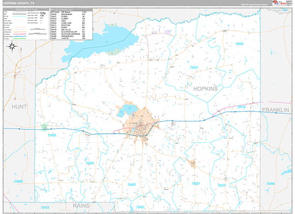 Hopkins County, TX Zip Code Map