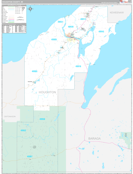 Houghton County Mi Wall Map Premium Style By Marketmaps Mapsales 5045
