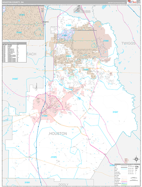Houston County, GA Wall Map