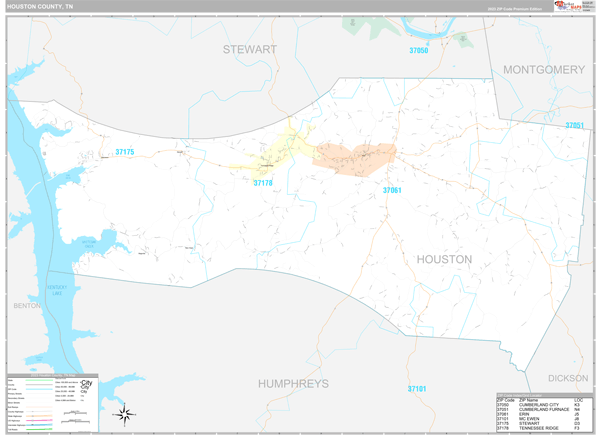 Houston County, TN Zip Code Map