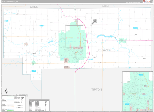 Howard County, IN Wall Map Premium Style
