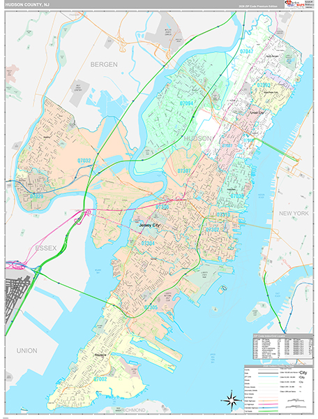 Hudson County, NJ Zip Code Map
