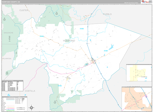 Huerfano County, CO Zip Code Map