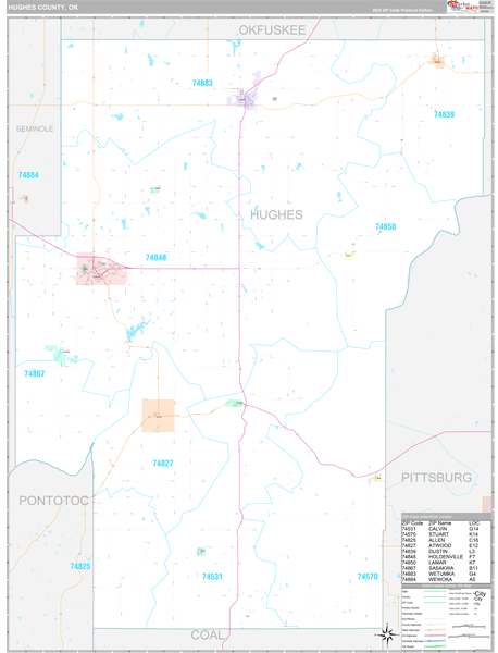 Hughes County, OK Zip Code Map