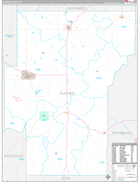 Hughes County, OK Wall Map