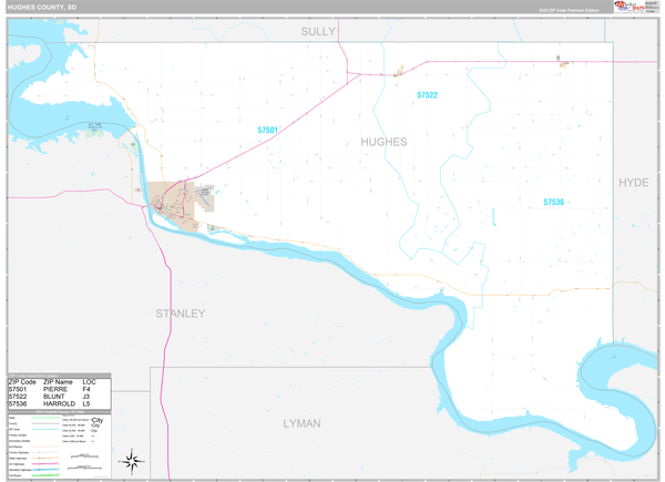 Hughes County, SD Wall Map Premium Style